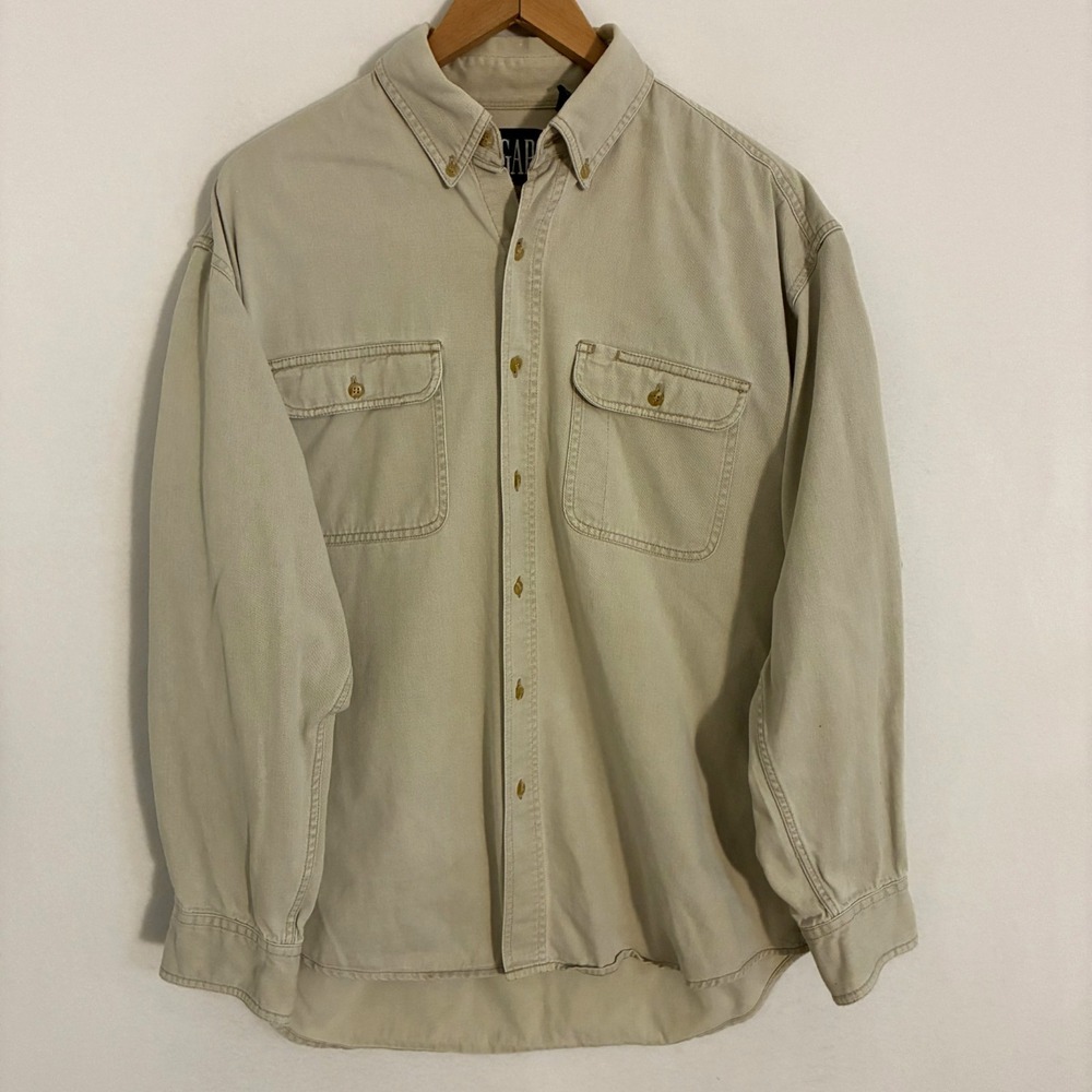Vtg 90s Y2K Gap Shirt Men's Size L Flap Pocket Long Sleeve Button Down Safari